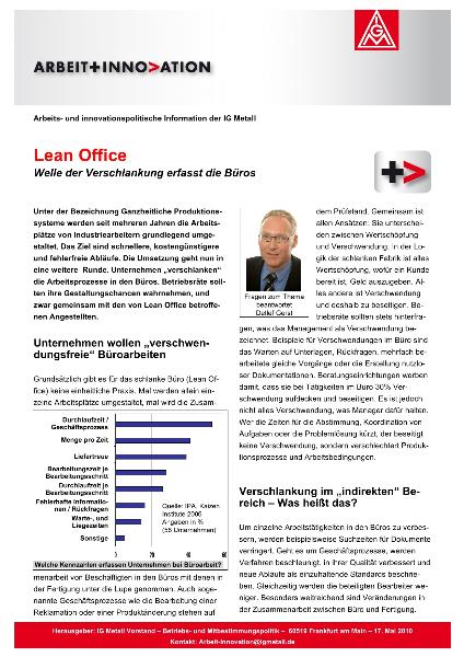 Arbeit und Innovation 03 / 2010. Lean Office. Welle der Verschlankung erfasst die Büros. 17.05.2010