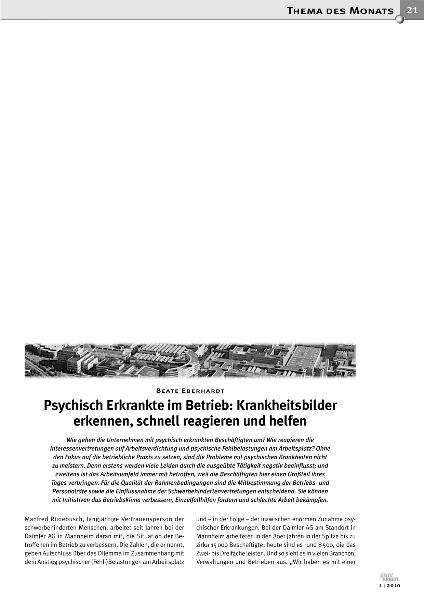 Psychisch Erkrankte im Betrieb: Krankheitsbilder erkennen, schnell reagieren und helfen, Gute Arbeit 1/2010