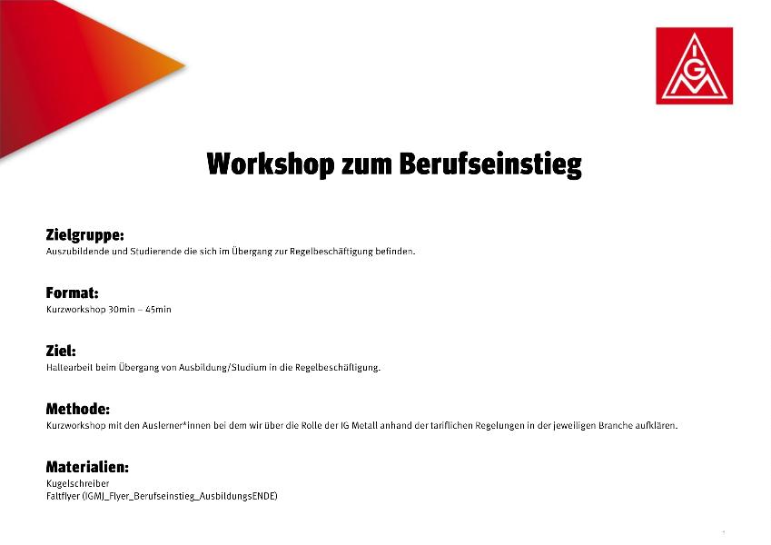 Workshopkonzept zum Berufseinstieg/AusbildungsENDE