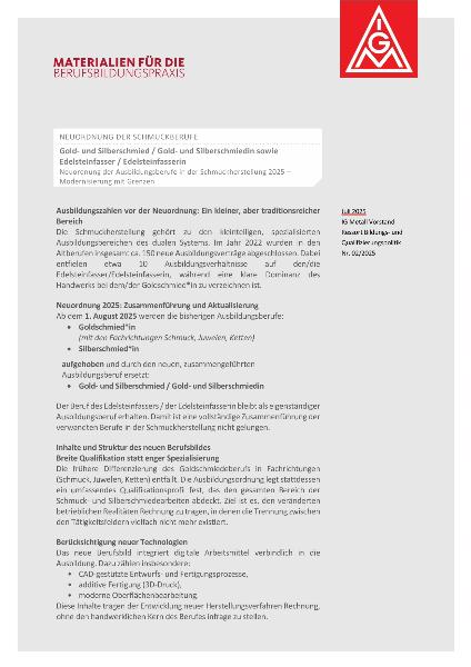 Neuordnung der Schmuckberufe (2025)