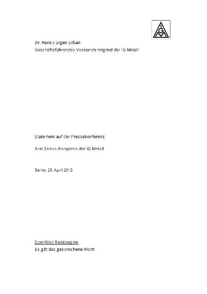Dr. Hans-Juergen Urban: Statement auf der Pressekonferenz