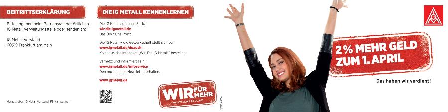 Klappkarte 2% mehr Geld zum 1. April - Das haben wir verdient!