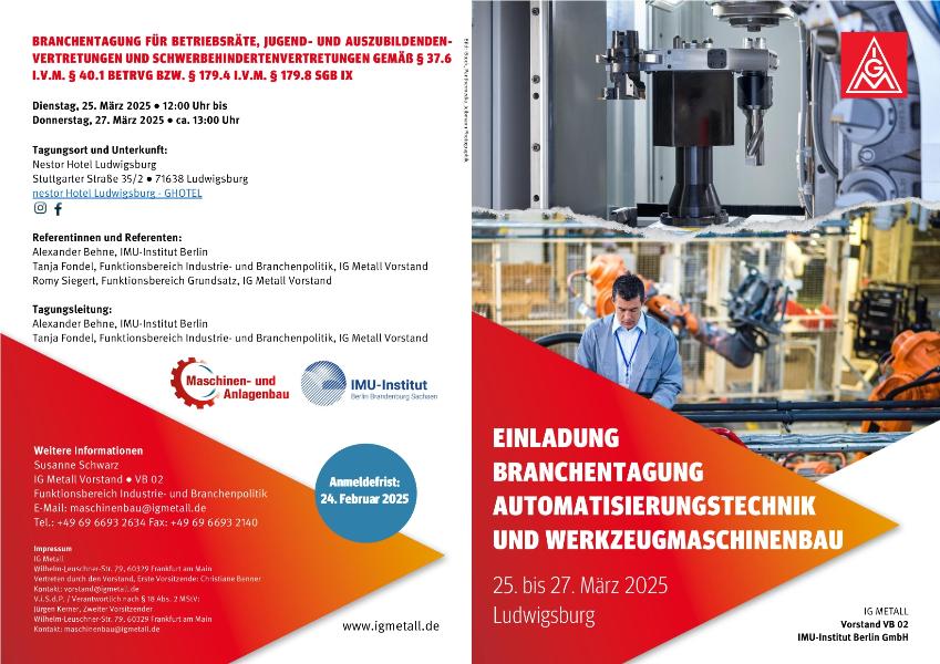 Einladung: Branchentagung Automatisierungstechnik und Werkzeugmaschinenbau, 25.-27.03.2025 in Ludwigsburg