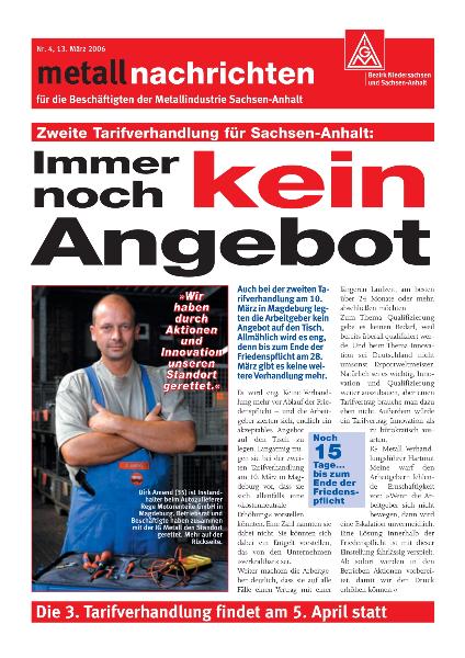 Tarifgebiet Sachsen-Anhalt: Immer noch kein Angebot, Nr. 4 - 13. März 2006