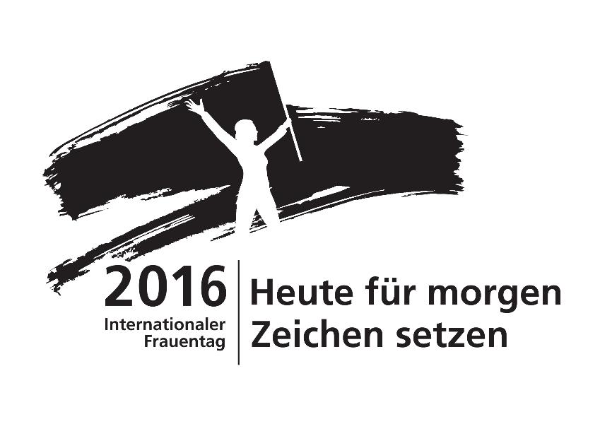 Heute für morgen Zeichen setzen - Logo zum Internationalen Frauentag 2016 (schwarzweiß)