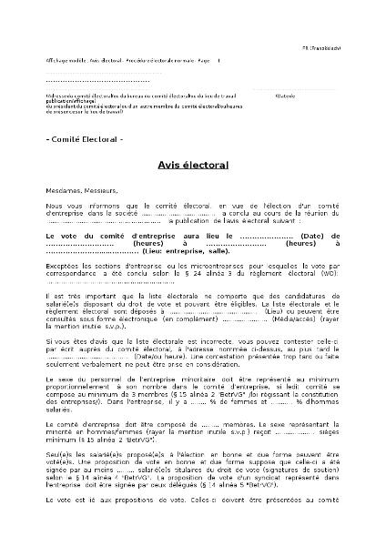 Avis électoral – Procédure électorale normale, Wahlausschreiben zur normalen Betriebsratswahl, französisch
