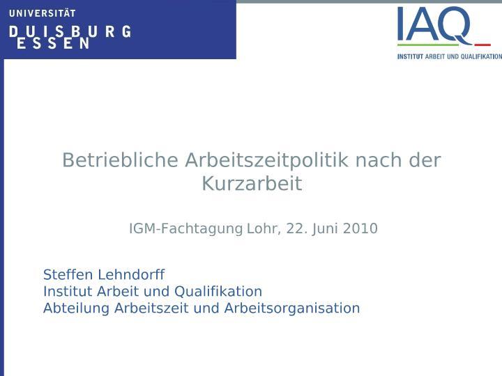 Betriebliche Arbeitszeitpolitik nach der Kurzarbeit