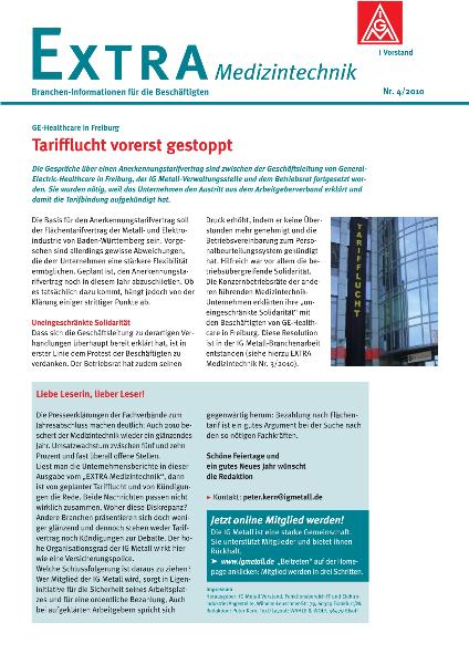 Tarifflucht vorerst gestoppt, Extra Medizintechnik 4/2010