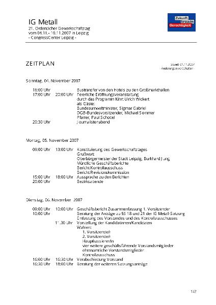 Gewerkschaftstag 2007: Wochenablaufplan (Stand 01.11.2007)