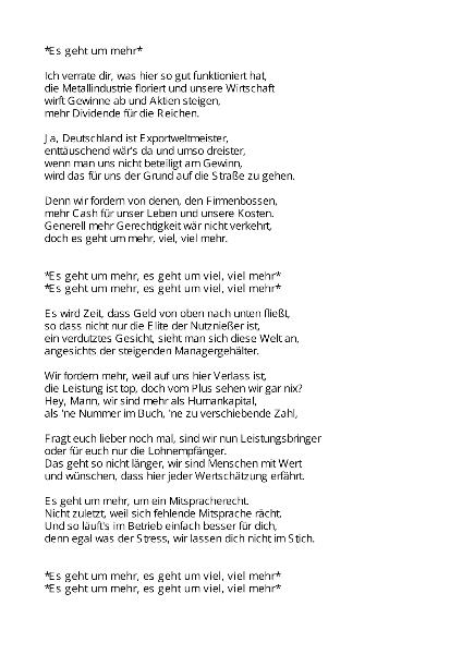 Es geht um mehr, der Rap zur Tarifrunde; Songtext