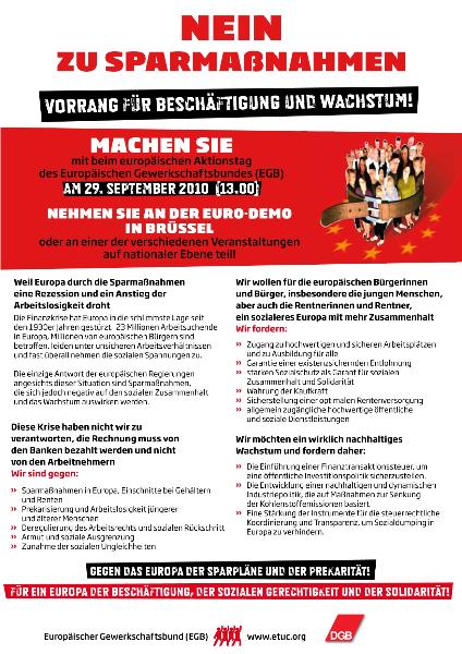 Nein zu den Sparmaßnahmen: Aufruf des EGB zu den AKtionstagen im Herbst 2010