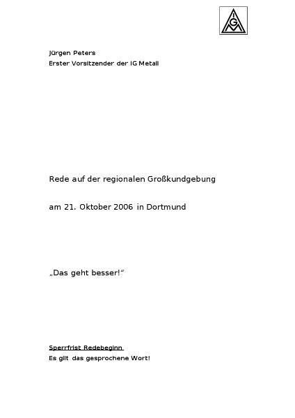 Peters, Jürgen: Das geht besser!, Dortmund, 21.10.2006