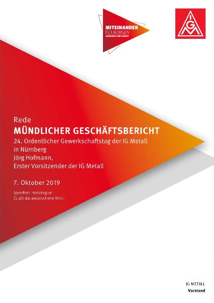Jörg Hofmann: Mündlicher Geschäftsbericht, Nürnberg, 07.10.2019