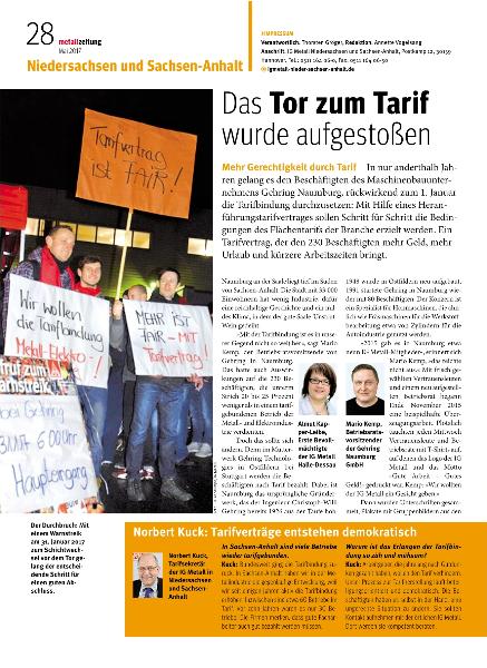metallzeitung - Regionalseiten Niedersachsen und Sachsen-Anhalt Mai 2017