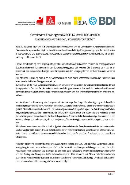 2013 10 23 Erklärung IG BCE, IGM BDI BDA mit neuem Logo
