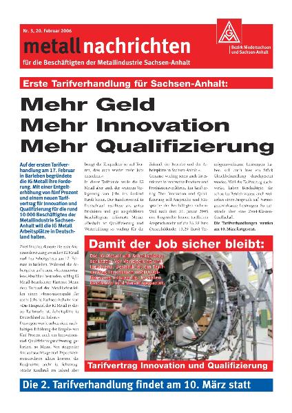 Tarifgebiet Sachsen-Anhalt: Mehr Geld - mehr Innovation - mehr Qualifizierung, Nr. 3 - 20.02.2006