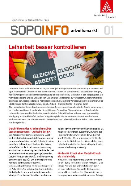 Leiharbeit besser kontrollieren, SoPoInfo 01, Informationen zur Sozialpolitik Nr. 1 / 2012