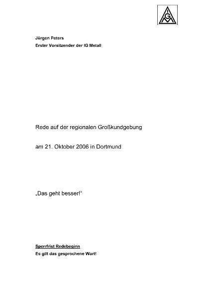 Peters, Jürgen: Das geht besser!, Dortmund, 21.10.2006