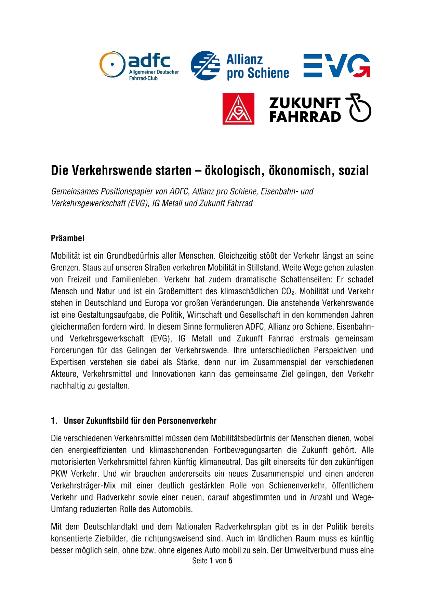 Die Verkehrswende starten – ökologisch, ökonomisch, sozial