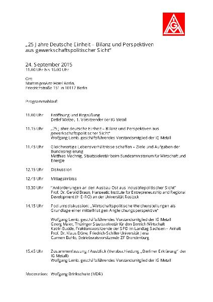 Programm 25 Jahre Deutsche Einheit, Berlin, 24.9.2015