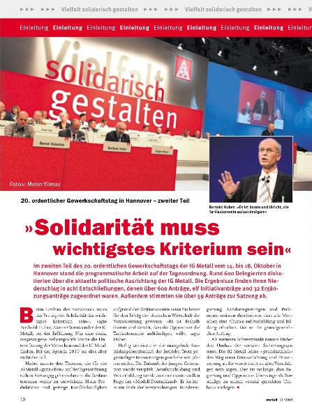 metallzeitung 11/2003 Artikel 20. Gewerkschaftstag